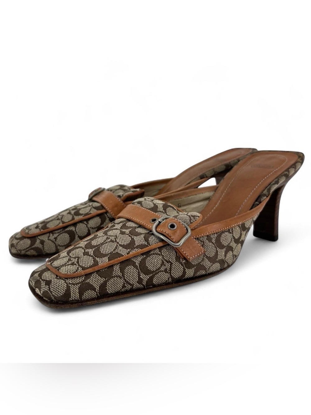 Coach tan signature print mules
